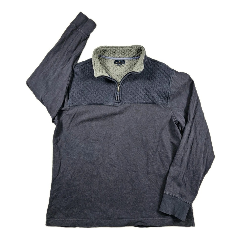 Brooks Brothers Quilted Quarter Zip Pullover Mens Large Navy Cotton Sweater
